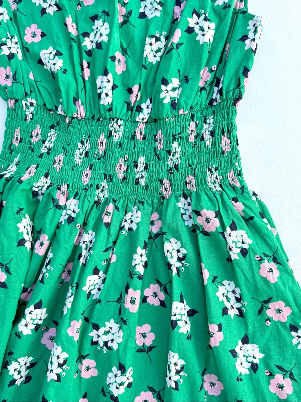 Kate Spade Lily Blooms Blaire Green Floral Smocked Dress Size S